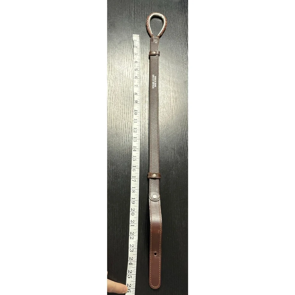 Vintage Leather Slide Adjust Belt with Teardrop Loop Buckle & Whipstitch Detail